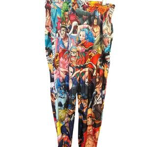 anime pants multicolor unisex size small drawstring pocket elastic at ankle